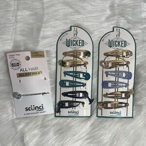 NWT Wicked Scunci Green Gold Hair Clips Barrettes